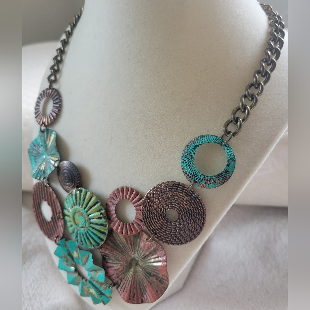 Rustic Boho Brass Tone Multicolor Distressed Meta… - image 8